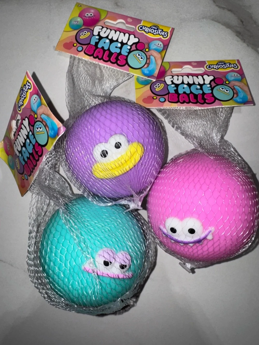 Funny Face Balls Kids Toy Set of 3 - Purple, Pink & Teal